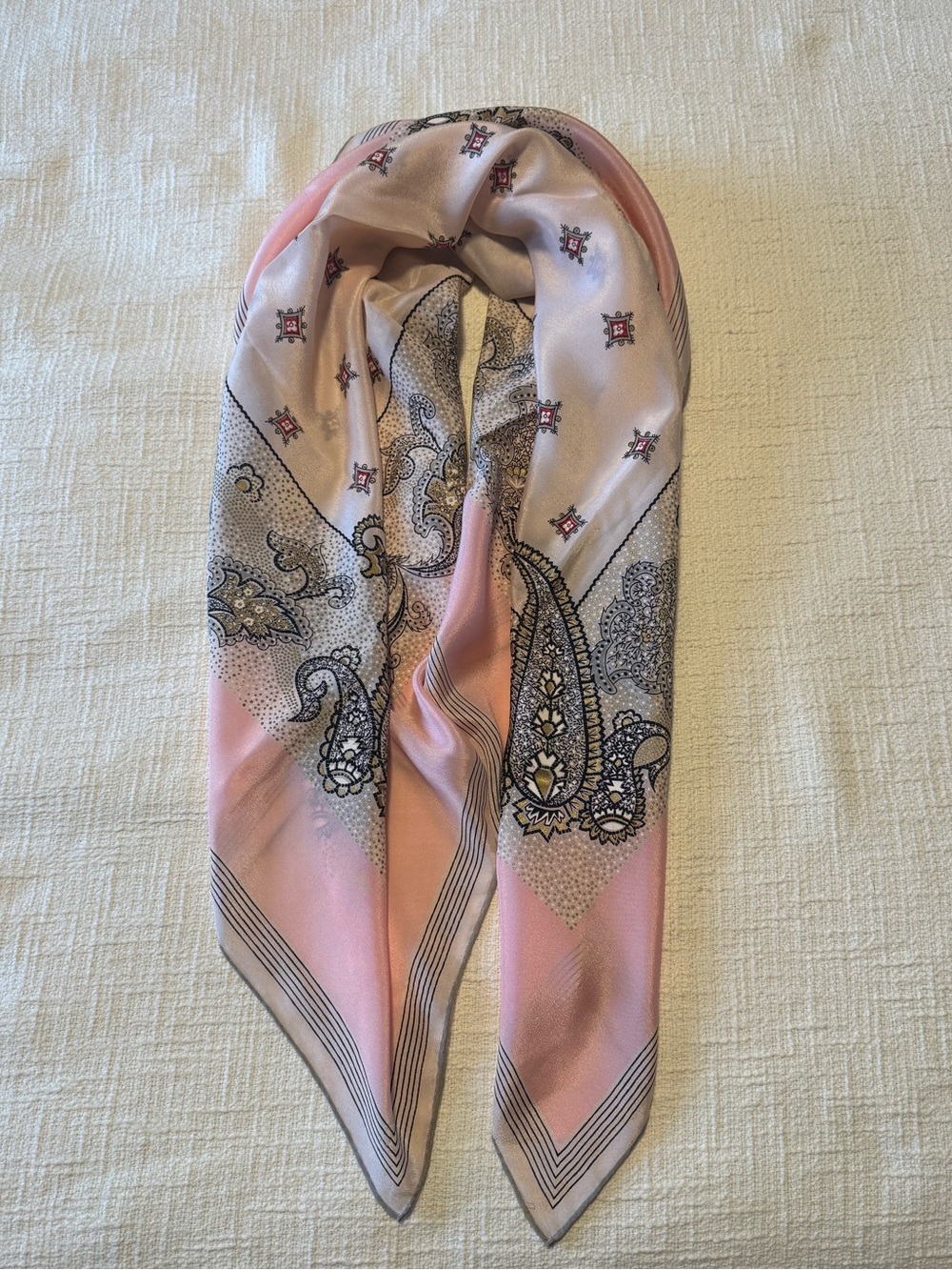 Vintage Carol Stanley Pink Paisley Silk Scarf